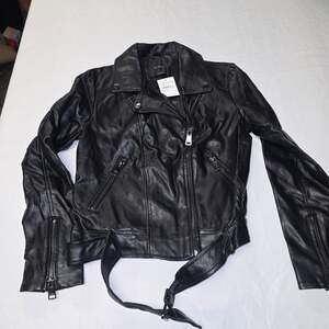 Elodie Faux Leather Belted Moto Jacket Size Small